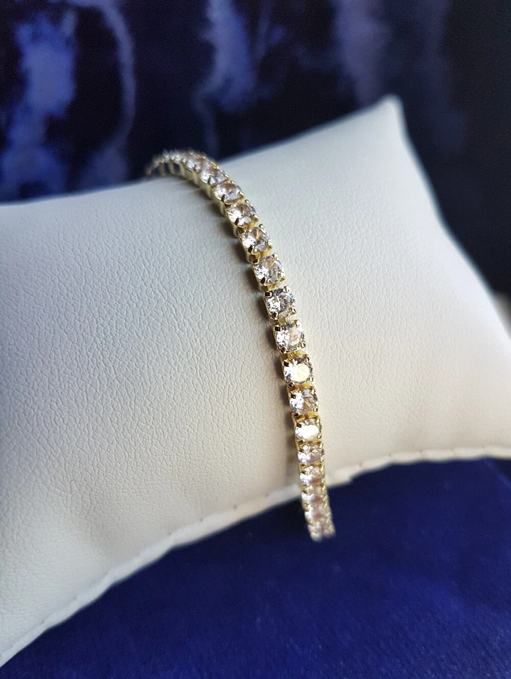Swarovski Elements 18Gold Over 925 Sterling Silver Delicate Tennis Bracelet NEW - Picture 3 of 9